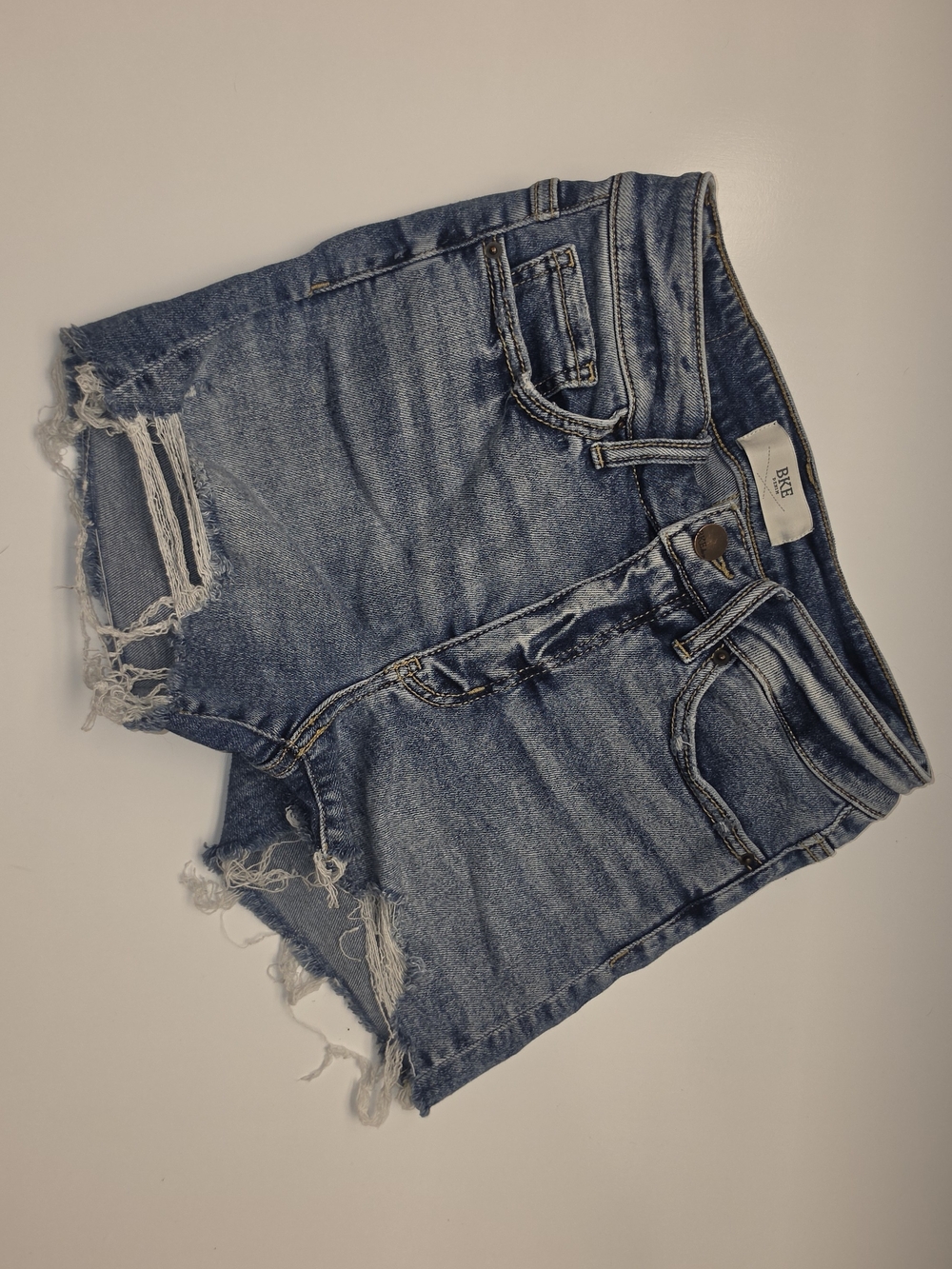 BKE Denim Distressed Mid Rise Jean Shorts Frayed Hem Light Wash Size 25